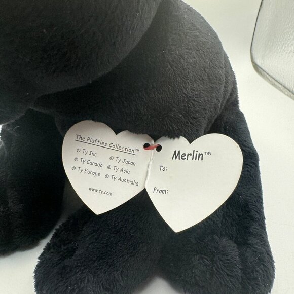 Ty Pluffies Merlin Black Cat Plush Toy With Witch Hat - Picture 4 of 6